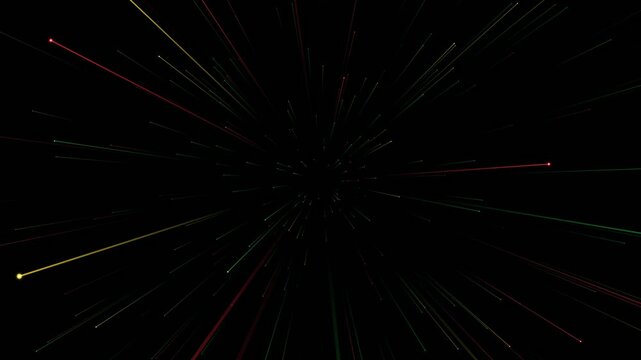 Abstract space travel through glowing light streaks