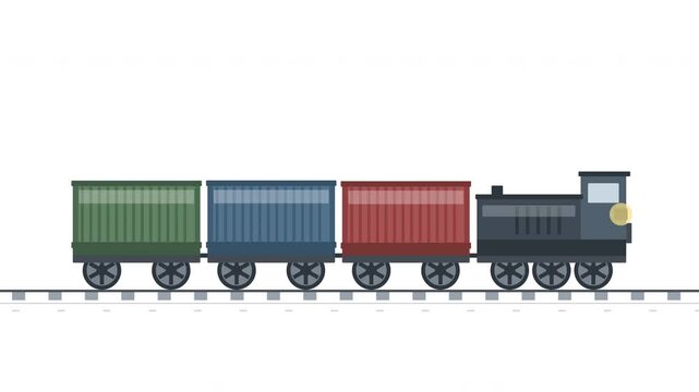 Looping cargo train moving on tracks, freight containers, industry transport, shipment, logistics