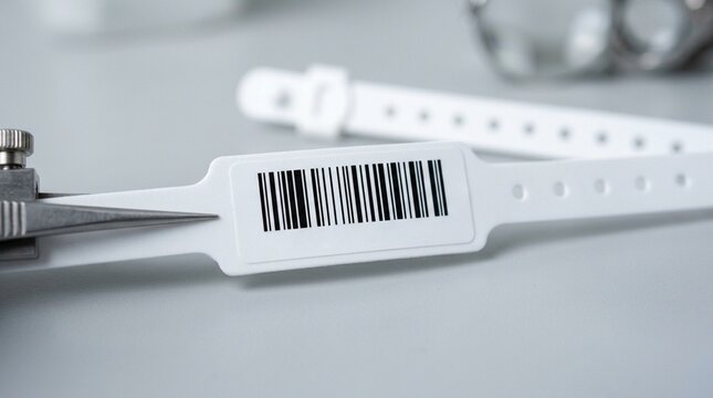 A Fresh Wristband Barcode Being Examined for Print Clarity before Attachment