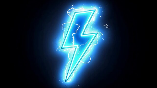 Dynamic glowing blue lightning bolt striking down illuminating dark sky electric energy storm