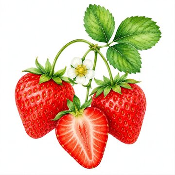 strawberry with leafes isolated on white background