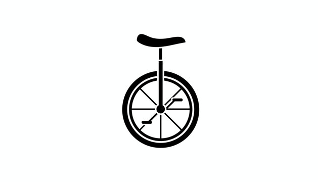 High contrast black silhouette icon of a unicycle with wheel spokes and pedals isolated on a pure white background.