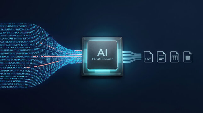 AI processor turning binary data stream into multiple document formats