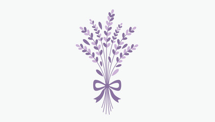 Obraz premium Beautiful lavender bouquet tied neatly with a purple bow is presented as a clean graphic vector.