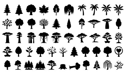 Fototapeta premium Modern Flat Tree Pictograms Vector Collection with Forest Evergreen Tropical and Fruit Tree Icons