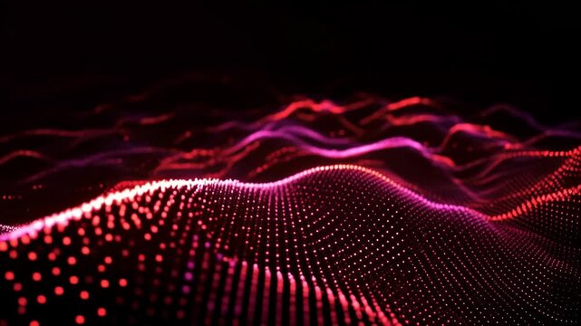 Dynamic journey through vibrant red light waves creating mesmerizing glowing energy flow