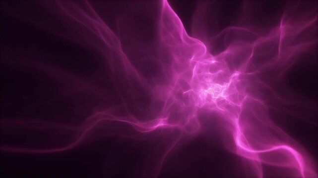 Extreme macro glowing magenta energy veil unfurls through darkness with layered luminous filaments and luxury particles, creating a dramatic futuristic cinematic background with generous copy space.