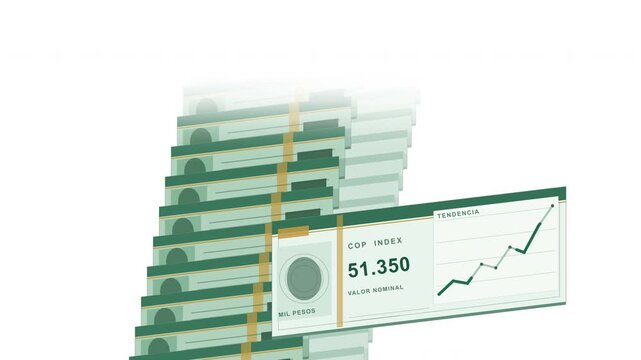 looping stack of colombian pesos banknotes with financial chart showing economic growth and crisis concepts