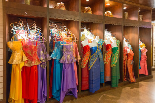 Veriety of thai traditional dresses in store