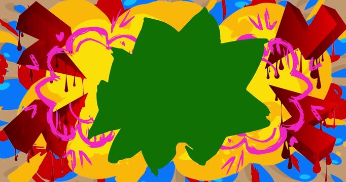 Graffiti speech bubble animation. Abstract modern Messaging sign street art decoration video, Discussion icon performed in urban painting style.
