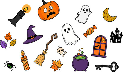 Fototapeta premium Captivating doodle Halloween background featuring a whimsical collection of spooky cartoon elements and festive illustrations for seasonal designs.