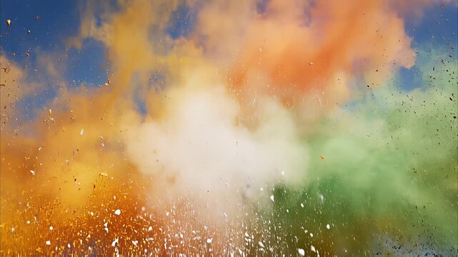 Colorful holi powder explosion against sky traditional festival of colors