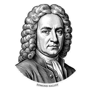 Edmond Halley Portrait in Vintage Engraved Woodcut Style