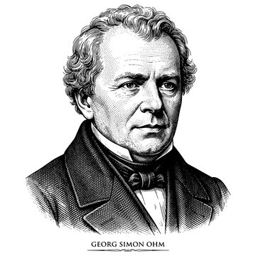Georg Simon Ohm Portrait in Vintage Engraved Woodcut Style