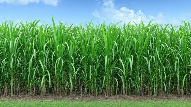 Vast Sugarcane Plantation with Tall Stalks Under a Blue Sky