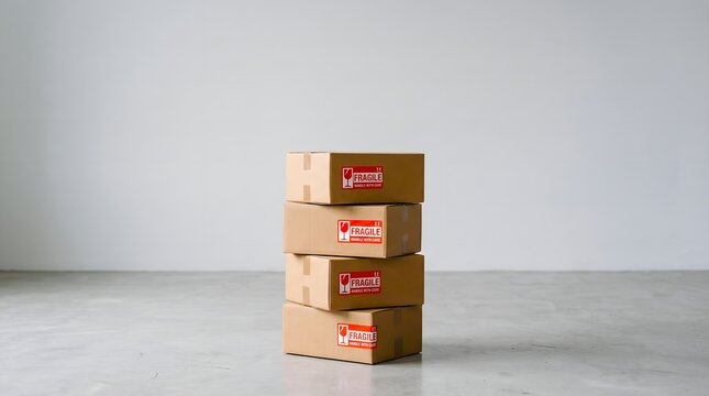 Cardboard Boxes Stacked on Warehouse Floor for Storage Shipping