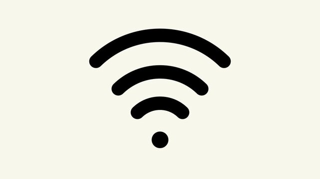 Black minimalist digital icon for wireless internet connections. Perfect for websites, apps, and technologyrelated designs needing a sleek symbol.
