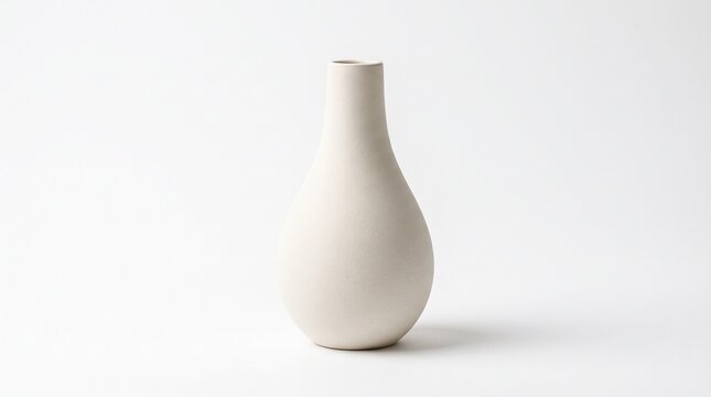 Minimalist white ceramic vase isolated on clean light background studio shot