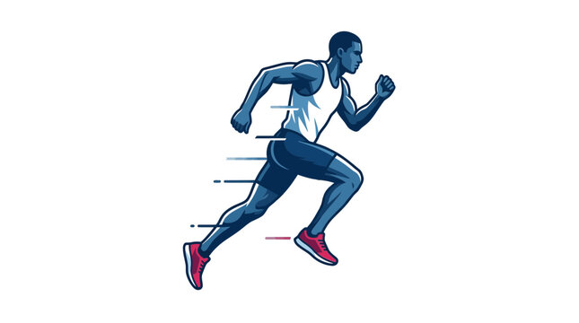 Athletic male runner sprint illustration showcasing fast motion and energetic style with bold blue flat colors