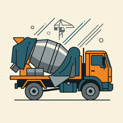 Naklejka premium Modern Flat Design Concrete Mixer Truck Illustration Construction Vehicle
