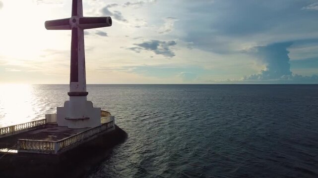 Sunken cemetery cross monument landmark in camiguin philippines