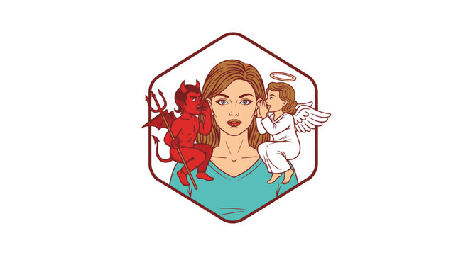 Woman with Angel and Devil on Shoulders, Moral Dilemma, Choice