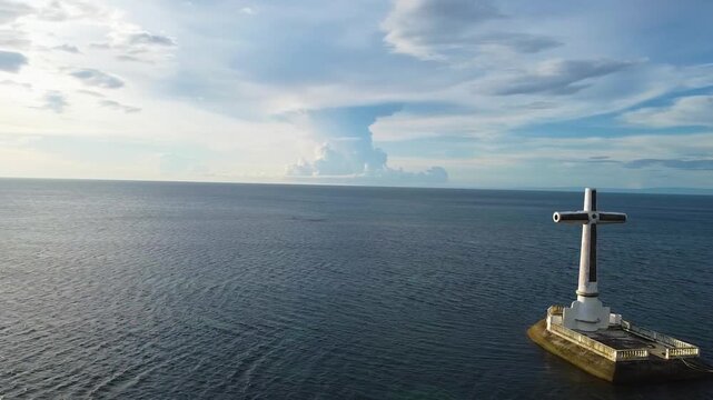 Aerial view of camiguin's sunken cemetery cross monument