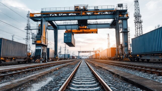 Industrial Rail Cargo Terminal with Gantry Crane Lifting Container