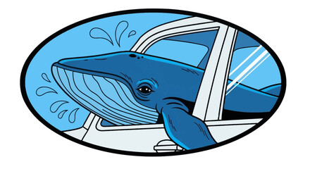Naklejka premium whale in car, blue whale