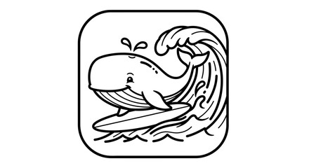 Fototapeta premium whale surfing on wave, cartoon animal
