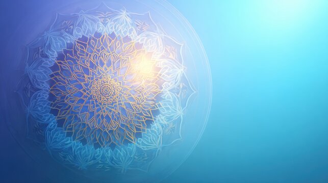 Ornate Islamic Mandala with Golden Geometric Patterns on a Light Blue Gradient Background