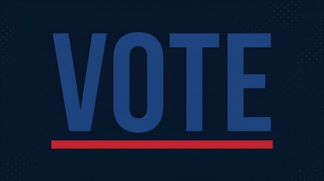 Patriotic vote typography on dark blue background, election day banner with red underline, political voting graphic for campaigns 4k video