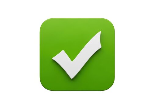 Green square icon with a white check mark for success and task completion isolated on white background