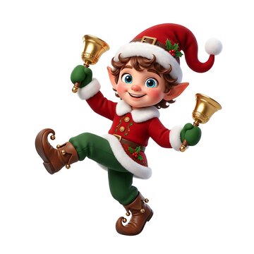 Cute 3D Christmas Elf Dancing with Golden Bells