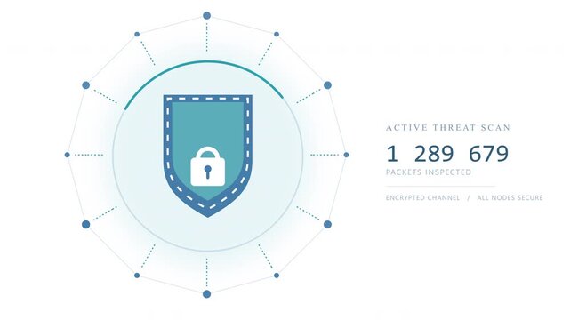 Loopable animation of digital shield with lock icon, cyber security protection, internet safety abstract concept