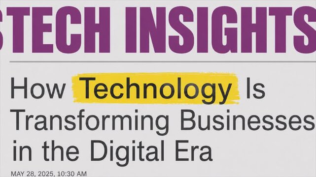Technology Business Headline Animation, Digital Transformation News Graphic, Technology Insights Editorial Title