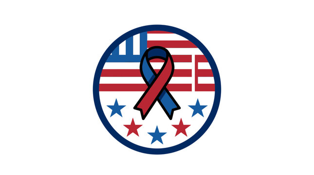 Patriotic Remembrance Badge Design Featuring American Flag Elements and Awareness Ribbon Symbol for National Commemoration Events