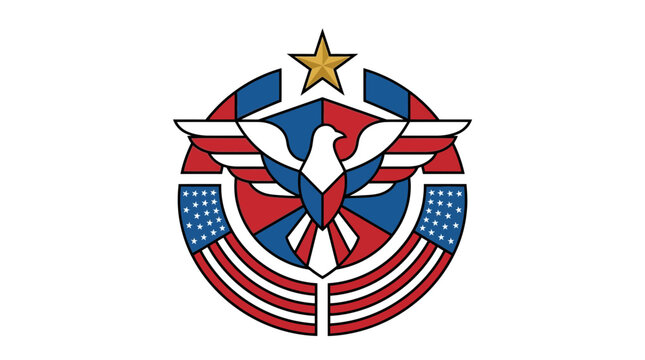 Patriotic Eagle Emblem Badge Featuring American Flag Design Elements with Gold Star and Geometric Circular Styling for National Commemoration