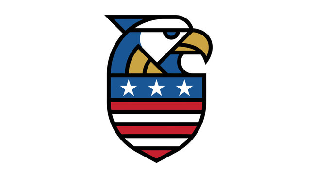 Geometric Bald Eagle Shield Emblem Featuring American Flag Colors for Patriotic Remembrance and National Pride Design Projects