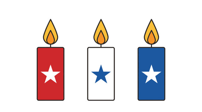 Set of three patriotic pillar candles featuring stars in red white and blue colors for national holiday remembrance and celebration events