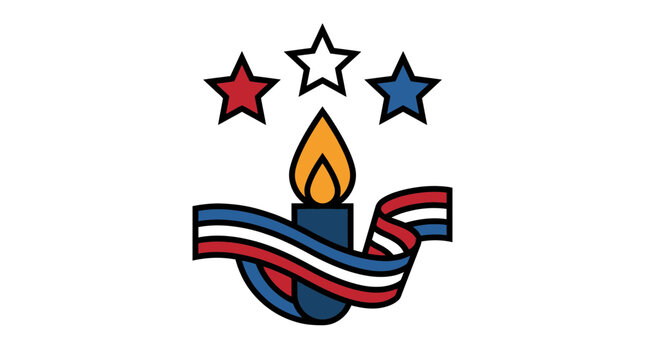 Commemorative Patriotic Icon Featuring A Burning Flame And Red White And Blue Ribbon Elements For National Remembrance And Honor