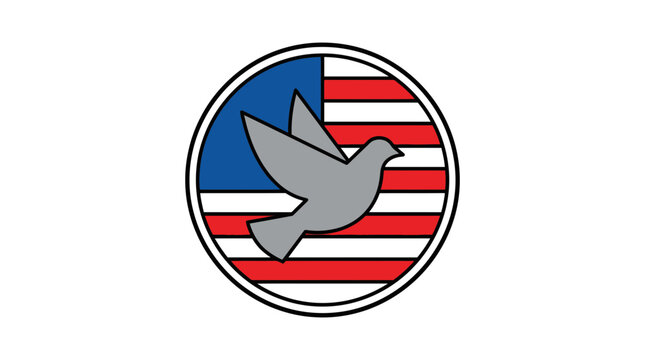 Patriotic Emblem Featuring a Dove of Peace Overlapping the Stars and Stripes Pattern for National Memorial and Remembrance Commemorations