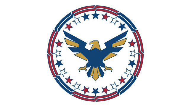 Patriotic Eagle Emblem Featuring Geometric Circular Border and Star Accents for Nationalistic Identity and Symbolic Heraldry Design