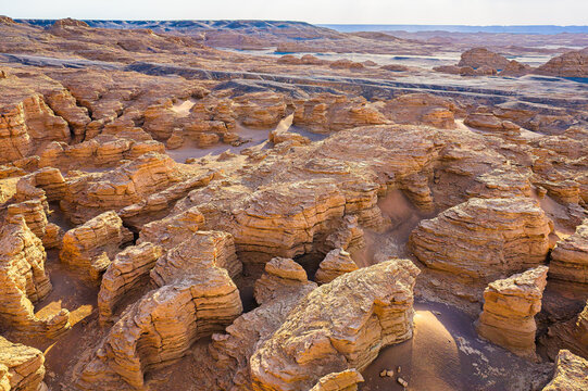 Yardang landform terrain in Dahaidao desert, Hami, Xinjiang, China.