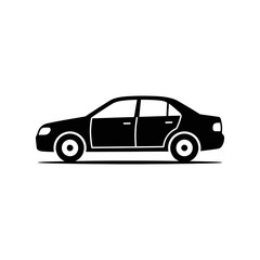 Fototapeta premium Black sedan car silhouette side view vector icon with automobile