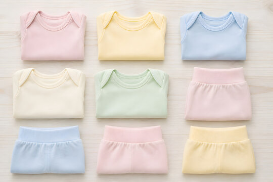 Folded baby clothes flat lay