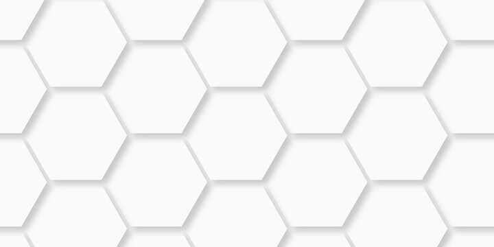 White wall structure hexagon bee cube element grid tiles emboss seamless pattern white paper texture futuristic business. abstract honeycomb web banner texture background.