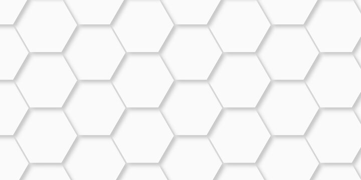 White wall structure hexagon bee cube element grid tiles emboss seamless pattern white paper texture futuristic business. abstract honeycomb web banner texture background.