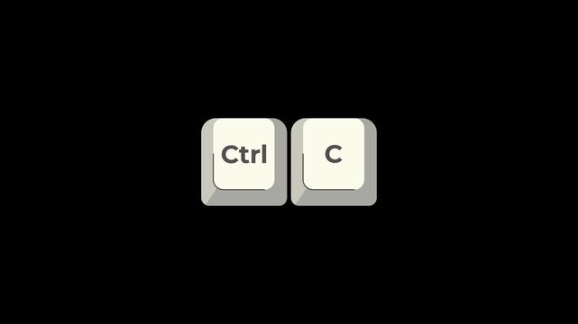 Computer keyboard keys showing ctrl c shortcut command for copy function, transparent background, alpha channel