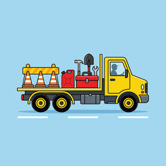 Naklejka premium Illustration Of A Service Truck Loaded With Road Work Equipment And Tools